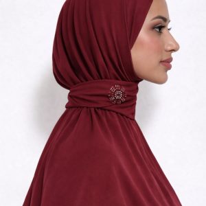 Hijab cagoule à boutons en jersey – Burgundy