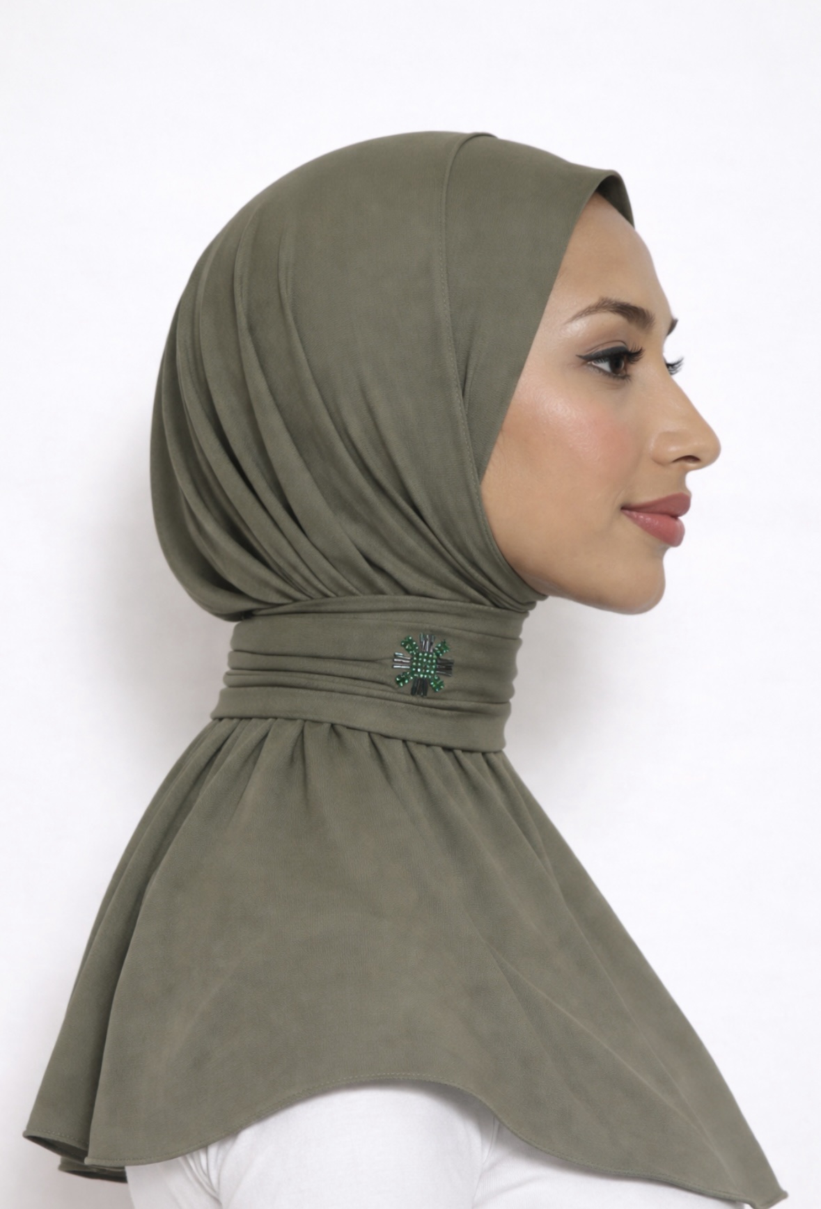 Hijab cagoule à boutons en jersey – Classic Khaki
