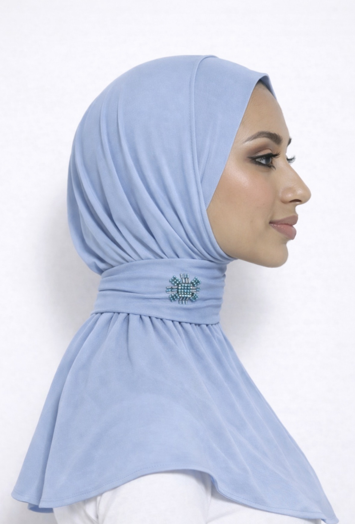 Hijab cagoule à boutons en jersey – Blue