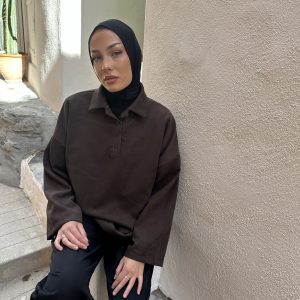 Polo col chemise en daim - Choco